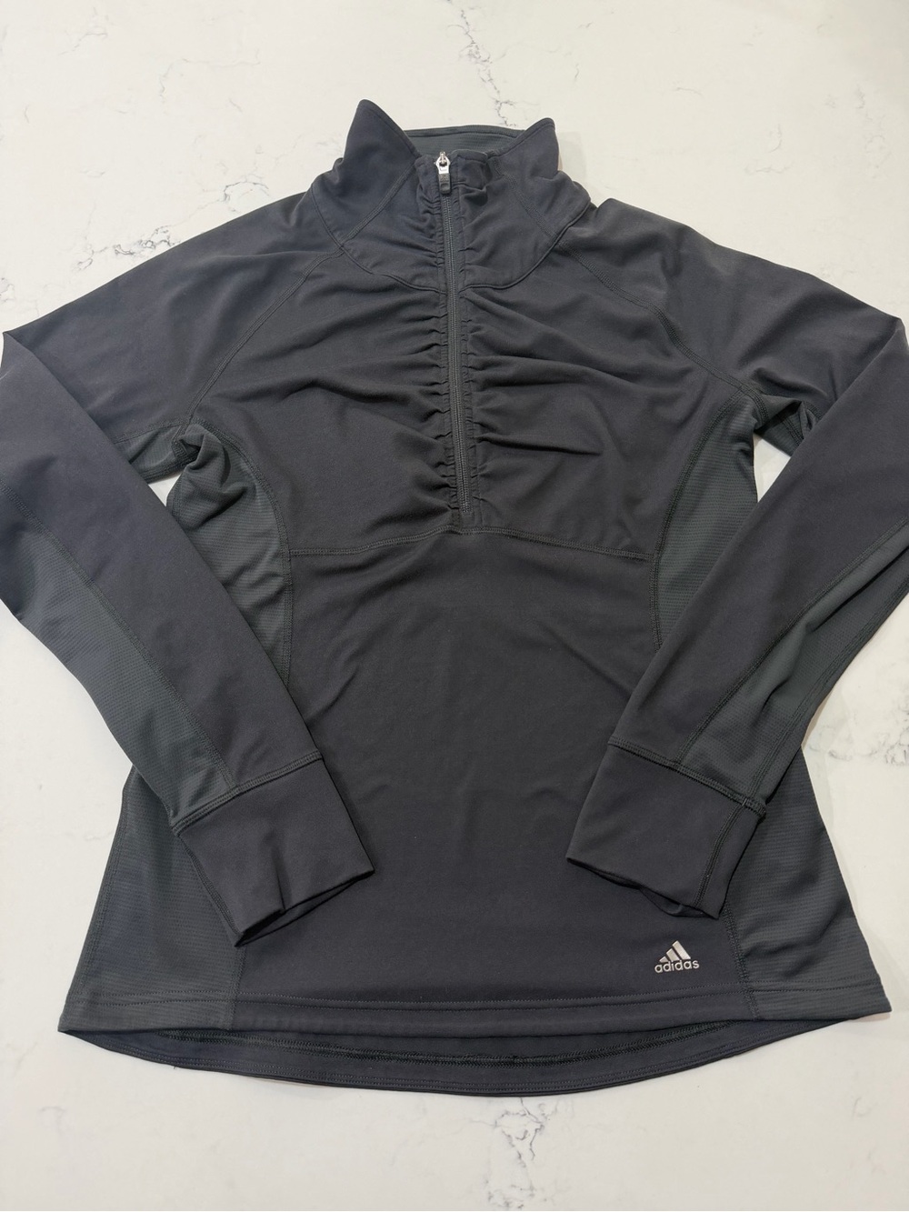 Adidas Climalite Dark Gray Ruched 1/4 Zip Active Pullover Top Medium